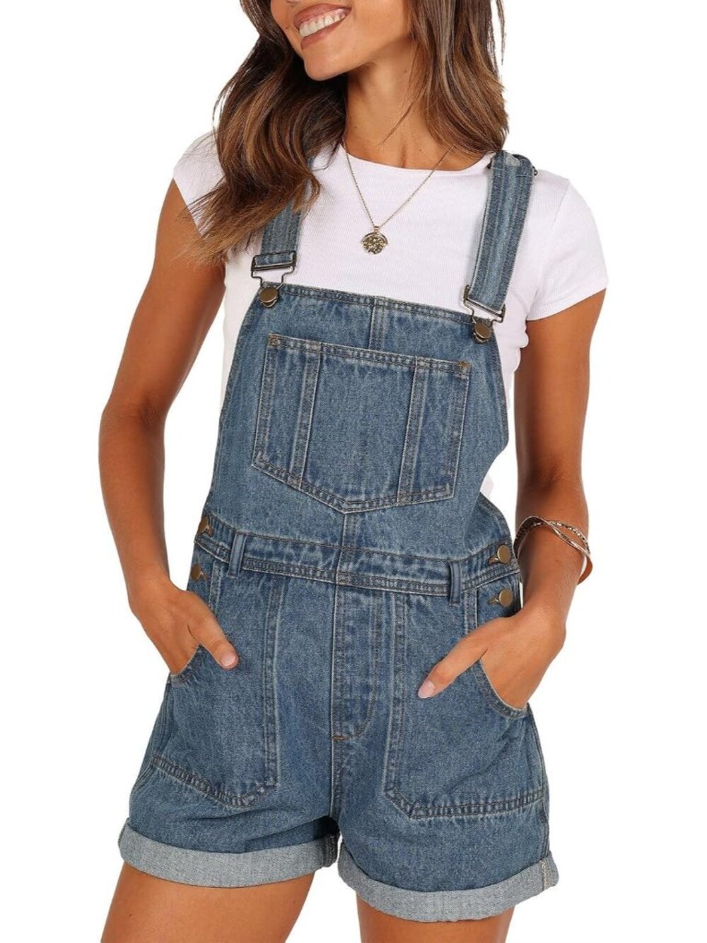 Women's Indigo Denim Shortalls Adjustable Straps Jean Overalls Casual Romper